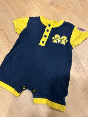 Vintage Michigan Navy & Yellow Baby Romper